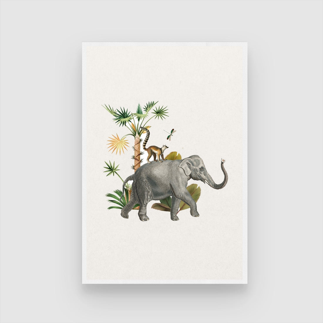 Elephant & Lemur — Jungle Parade Canvas Print 2 : 3 Vertical Premium Wall Art Canvas by MeriDeewar