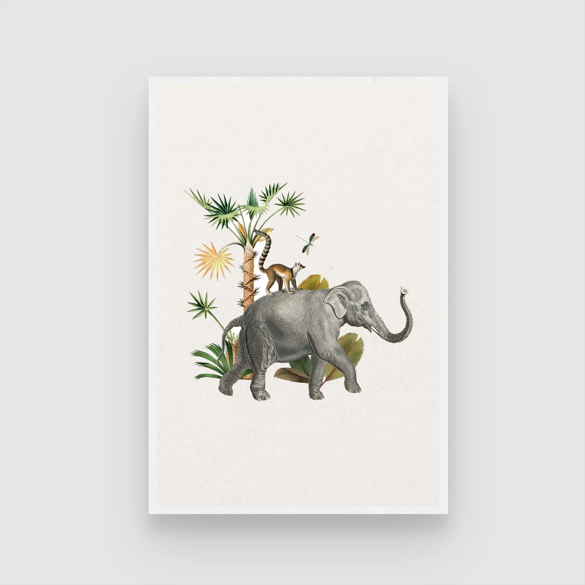 Elephant & Lemur — Jungle Parade Canvas Print 2 : 3 Vertical Premium Wall Art Canvas by MeriDeewar