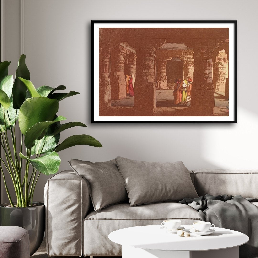 Ellora Cave Temple – Yoshida Hiroshi Japanese Woodblock Print 2 : 3 Horizontal Premium Wall Art Canvas by MeriDeewar