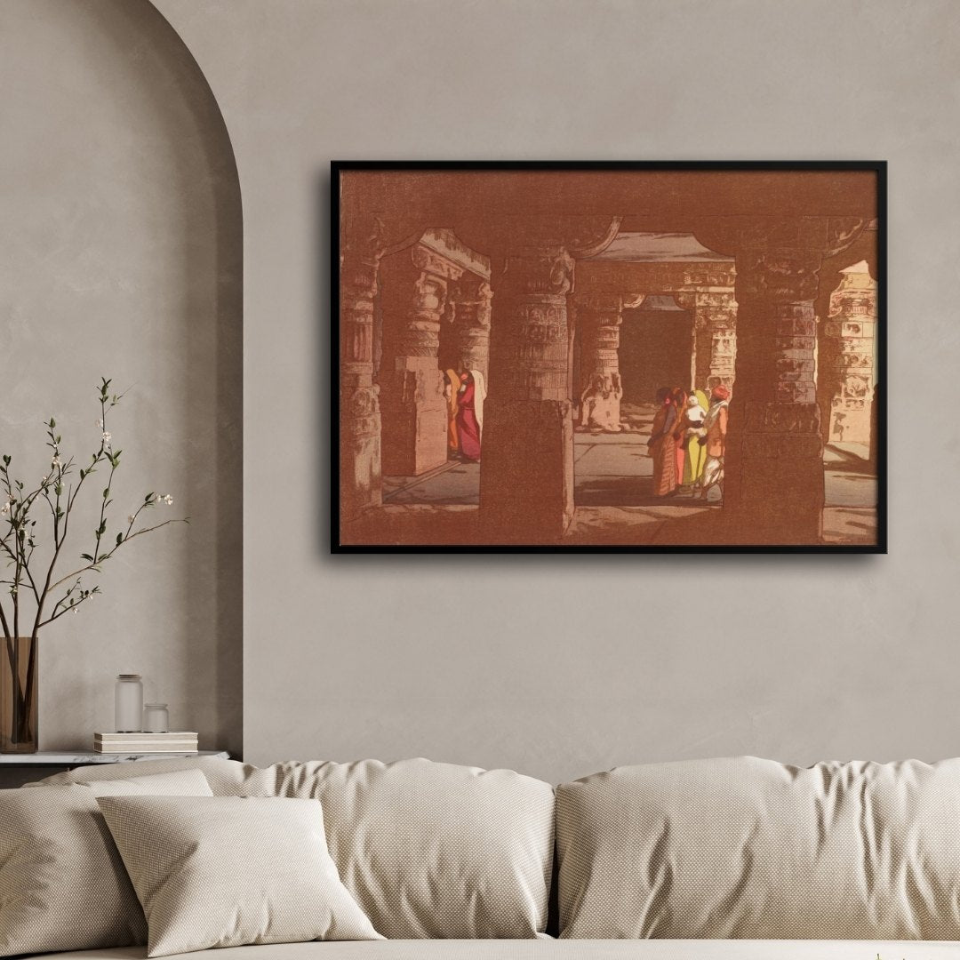 Ellora Cave Temple – Yoshida Hiroshi Japanese Woodblock Print 2 : 3 Horizontal Premium Wall Art Canvas by MeriDeewar