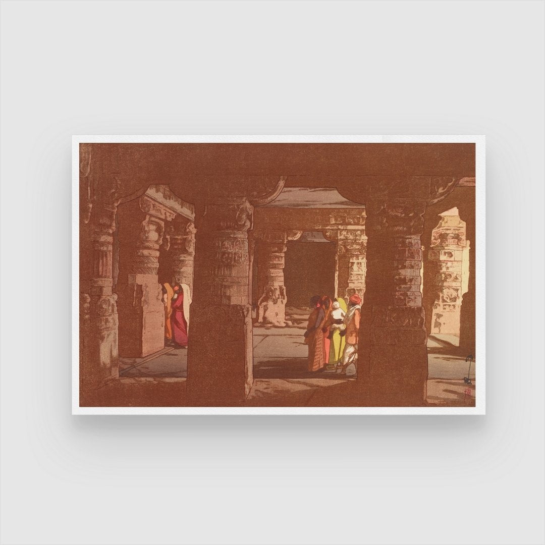 Ellora Cave Temple – Yoshida Hiroshi Japanese Woodblock Print 2 : 3 Horizontal Premium Wall Art Canvas by MeriDeewar