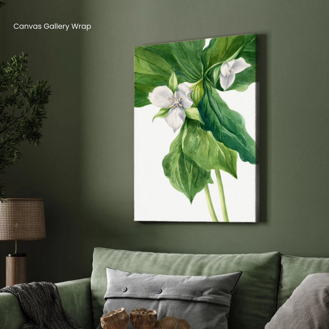 Ethereal Harmony – Green and White Botanical Wall Art Print 2 : 3 Vertical Premium Wall Art Canvas by MeriDeewar