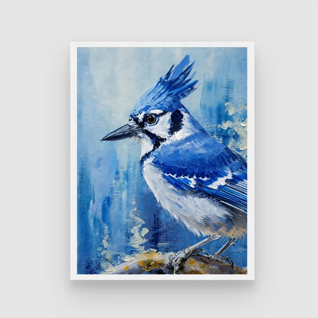 Expressive Jay Bird Abstract Painting: Add Color to Your Walls 3 : 4 Vertical New Premium Wall Art Canvas by MeriDeewar