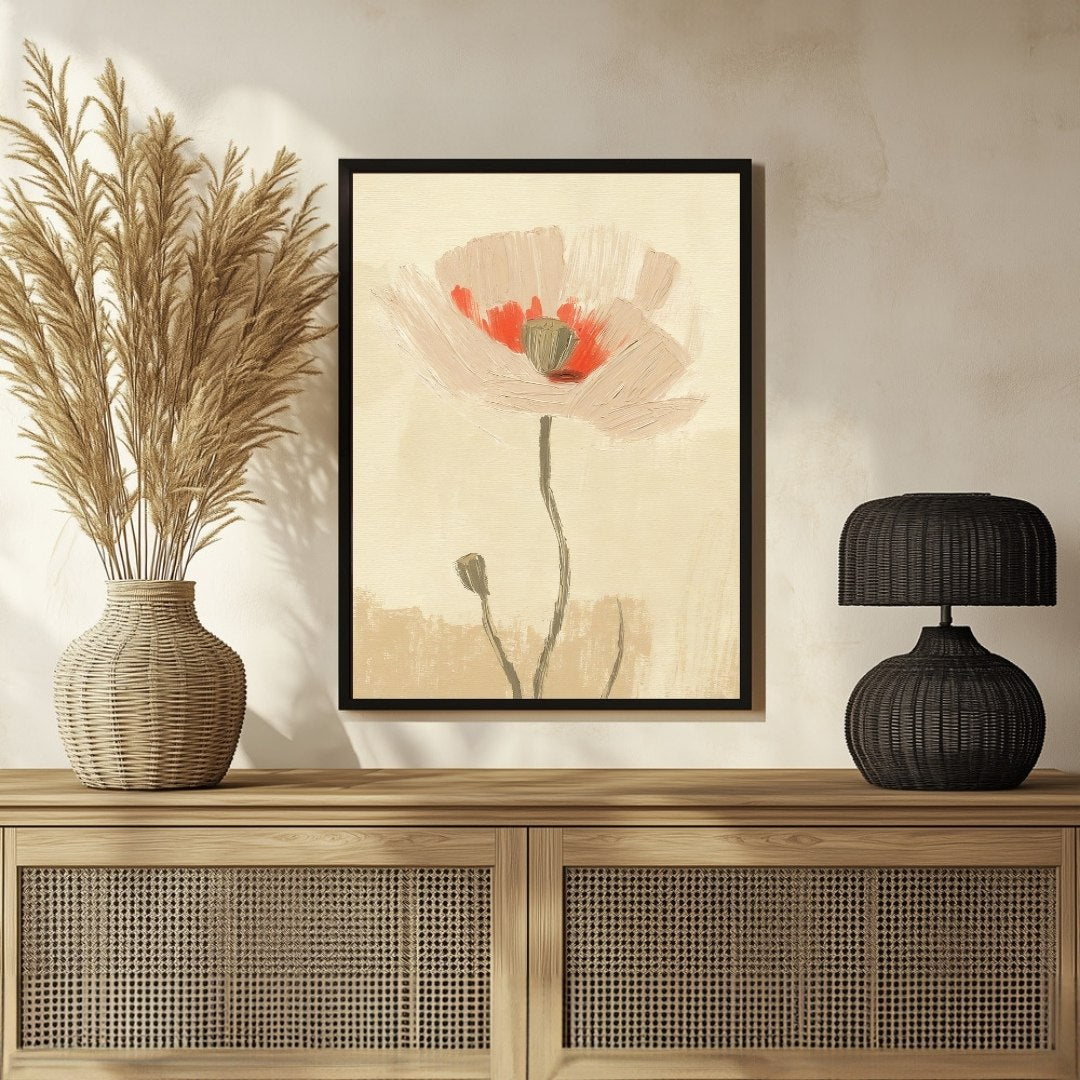 Expressive Poppy Flower Abstract Art – Wall Decor 3 : 4 Vertical New Premium Wall Art Canvas by MeriDeewar