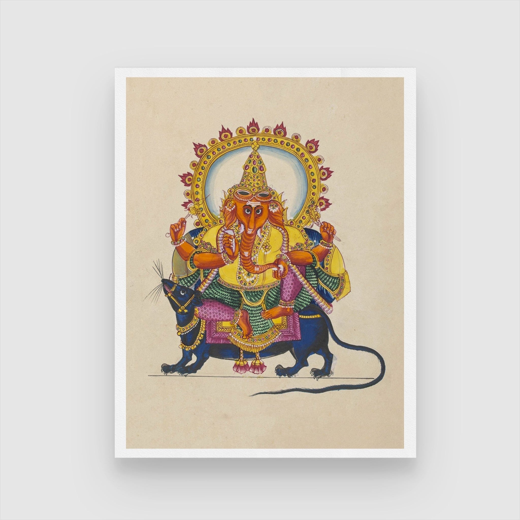 Exquisite Lord Ganesha Mooshak Miniature Painting | Indian Art | MeriDeewar 3 : 4 Vertical New Premium Wall Art Canvas by MeriDeewar
