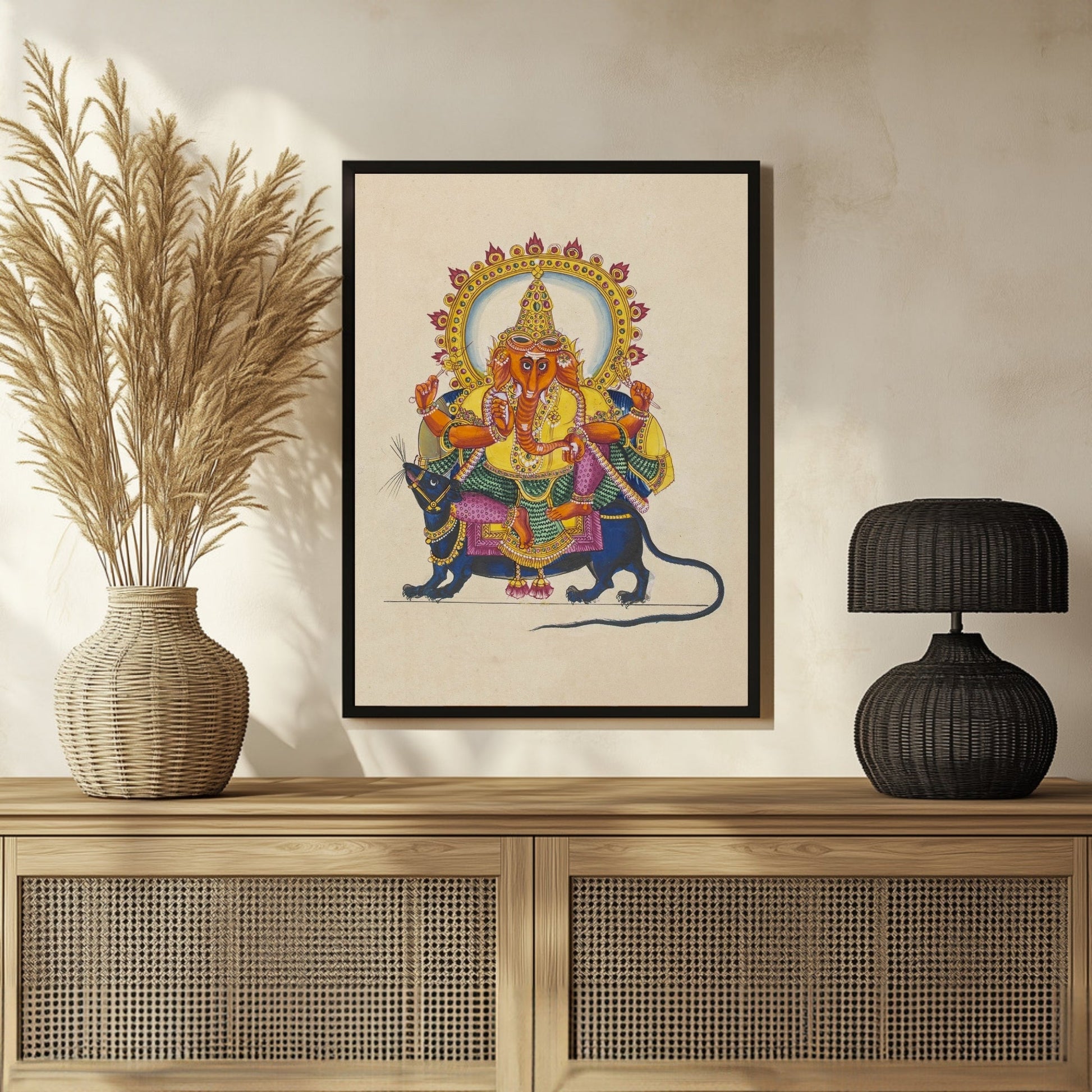 Exquisite Lord Ganesha Mooshak Miniature Painting | Indian Art | MeriDeewar 3 : 4 Vertical New Premium Wall Art Canvas by MeriDeewar