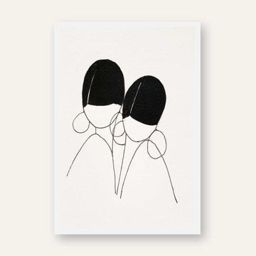 Minimalist Abstract Twin Figures Line Art Poster | Vertical Contemporary Boho White Framed Wall Art