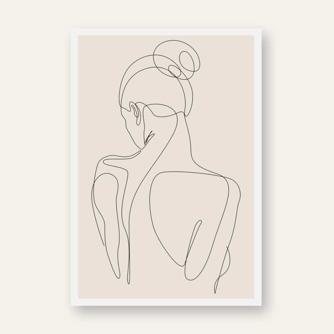 Minimalist Abstract Female Back Line Art Poster | Vertical Contemporary Boho White Framed Wall Art