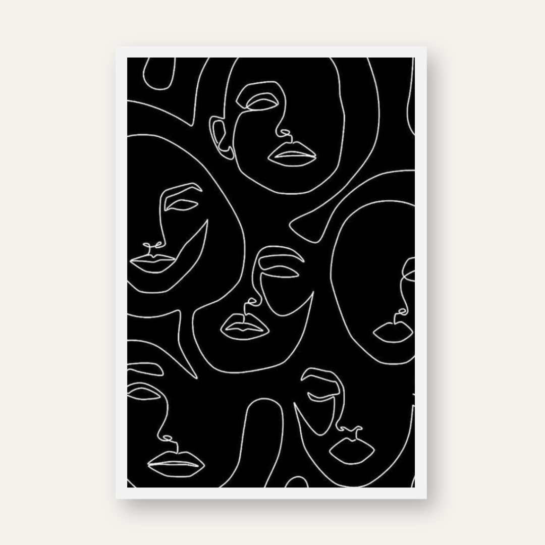 Modern Scandinavian Minimalist Abstract Faces Pattern Poster | Vertical Contemporary Boho White Framed Wall Art