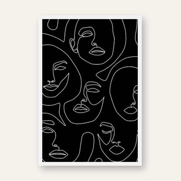 Modern Scandinavian Minimalist Abstract Faces Pattern Poster | Vertical Contemporary Boho White Framed Wall Art