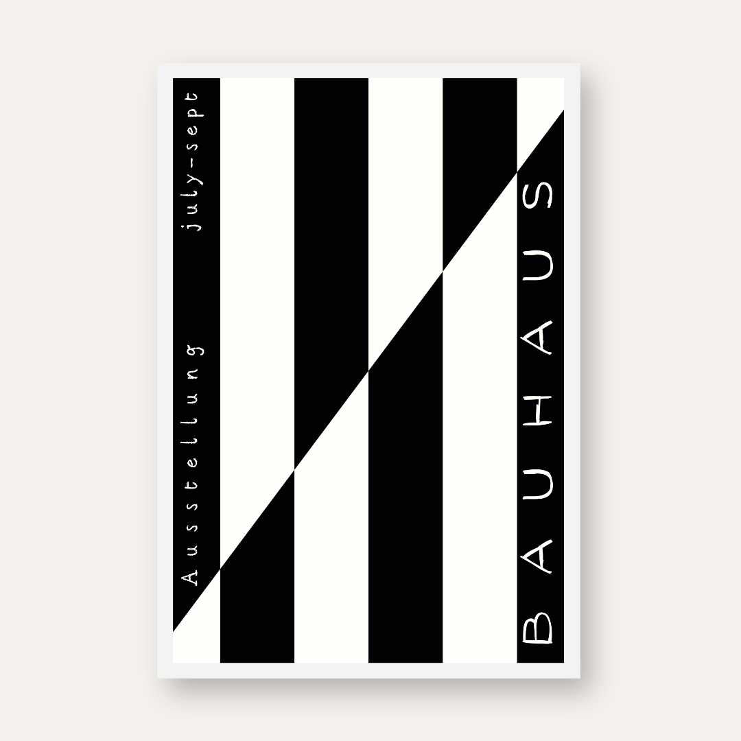 Bauhaus "Ausstellung July-Sept" Counterchange Diagonal Block Poster | Vertical High-Contrast White Framed Wall Art