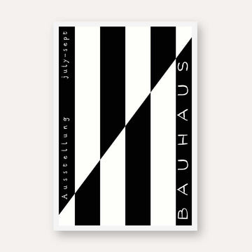 Bauhaus "Ausstellung July-Sept" Counterchange Diagonal Block Poster | Vertical High-Contrast White Framed Wall Art