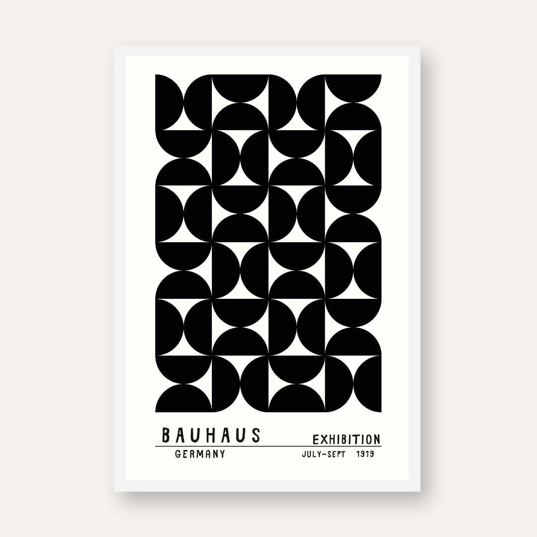 Bauhaus Germany "Exhibition 1919" Interlocking Semi-Circle Tessellation Poster | Vertical High-Contrast White Framed Wall Art
