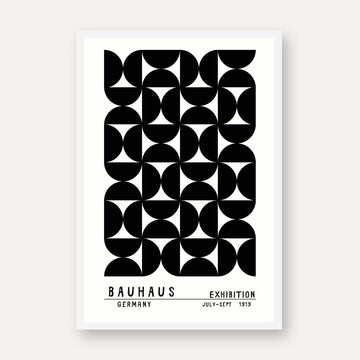 Bauhaus Germany "Exhibition 1919" Interlocking Semi-Circle Tessellation Poster | Vertical High-Contrast White Framed Wall Art