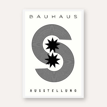 Bauhaus "Ausstellung" Celestial S-Curve Concentric Lines Poster | Vertical High-Contrast White Framed Wall Art