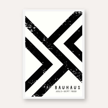 Bauhaus "Juli-Sept 1923" Distressed Geometric Chevron Poster | Vertical High-Contrast White Framed Wall Art