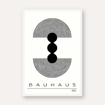 Bauhaus "1923" Geometric Concentric Arches & Totem Pods Poster | Vertical High-Contrast White Framed Wall Art