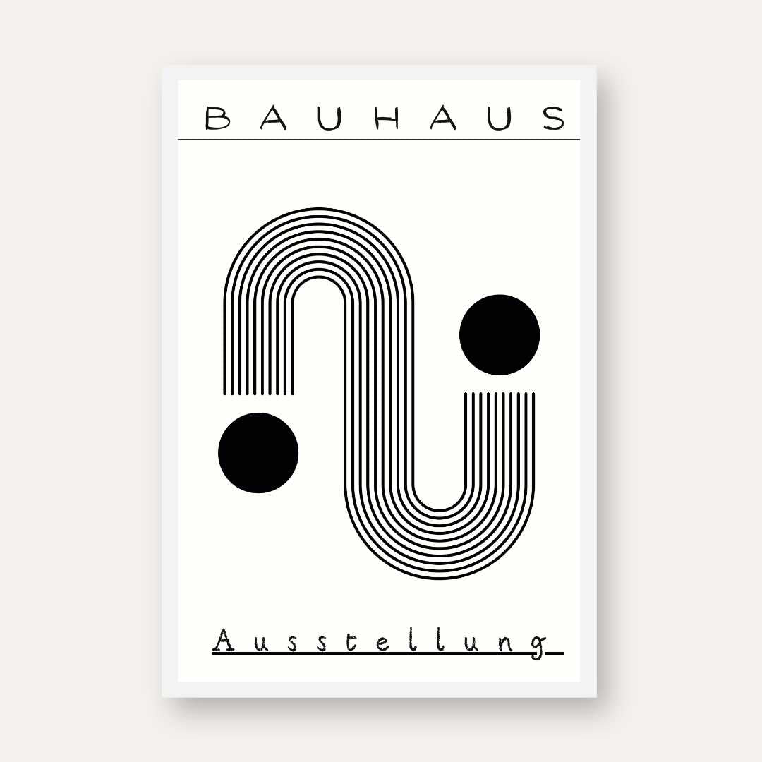 Bauhaus "Ausstellung" Kinetic Linear S-Curve & Circles Poster | Vertical High-Contrast White Framed Wall Art