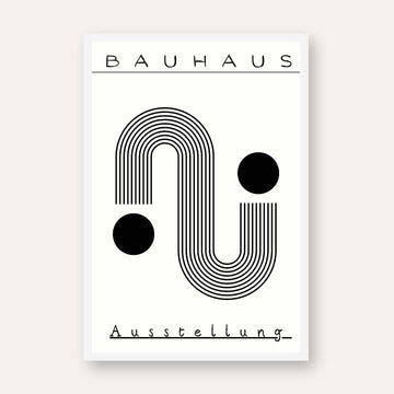 Bauhaus "Ausstellung" Kinetic Linear S-Curve & Circles Poster | Vertical High-Contrast White Framed Wall Art