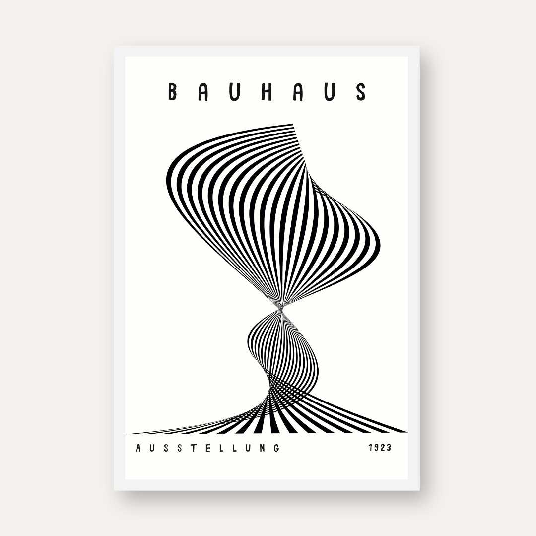 Bauhaus "Ausstellung 1923" Kinetic Twist Optical Illusion Poster | Vertical High-Contrast White Framed Wall Art