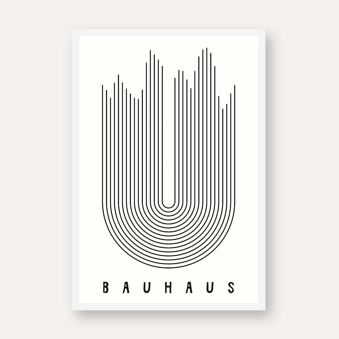 Bauhaus Minimalist U-Shape Linear Frequency Poster | Vertical High-Contrast White Framed Wall Art
