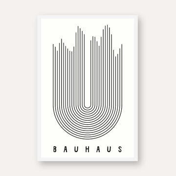 Bauhaus Minimalist U-Shape Linear Frequency Poster | Vertical High-Contrast White Framed Wall Art