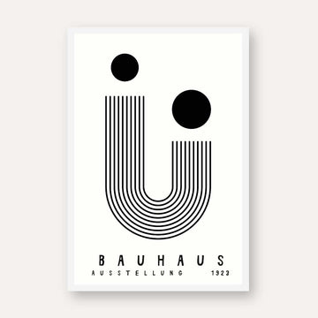Bauhaus "Ausstellung 1923" Minimalist Linear U-Shape & Circles Poster | Vertical High-Contrast White Framed Wall Art