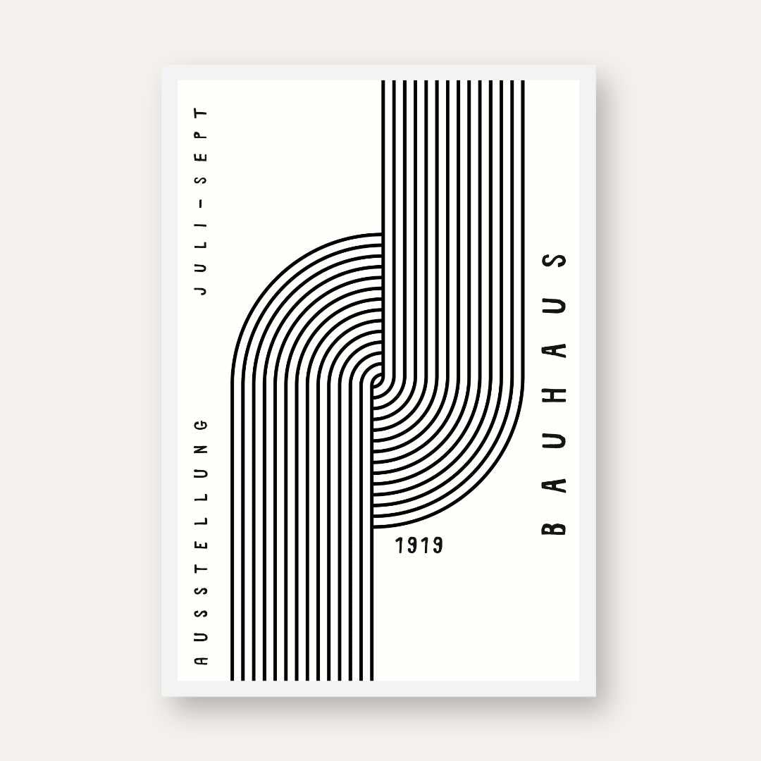 Bauhaus "Ausstellung 1919" Interlocking Linear Arch Tracks Poster | Vertical High-Contrast White Framed Wall Art