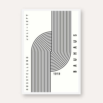 Bauhaus "Ausstellung 1919" Interlocking Linear Arch Tracks Poster | Vertical High-Contrast White Framed Wall Art