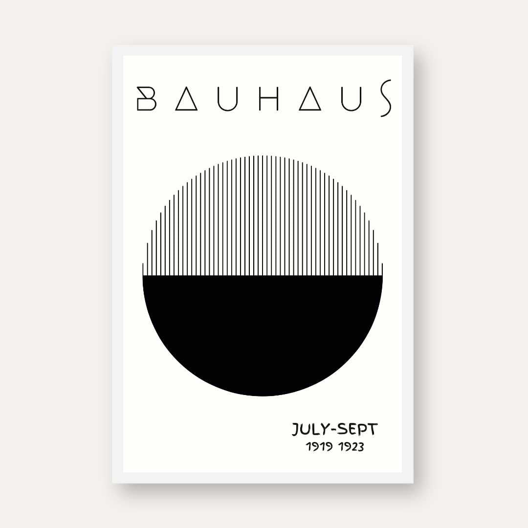 Bauhaus Germany "Exhibition 1919-1923" Half-Solid Half-Linear Circular Poster | Vertical High-Contrast White Framed Wall Art