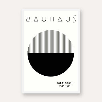 Bauhaus Germany "Exhibition 1919-1923" Half-Solid Half-Linear Circular Poster | Vertical High-Contrast White Framed Wall Art