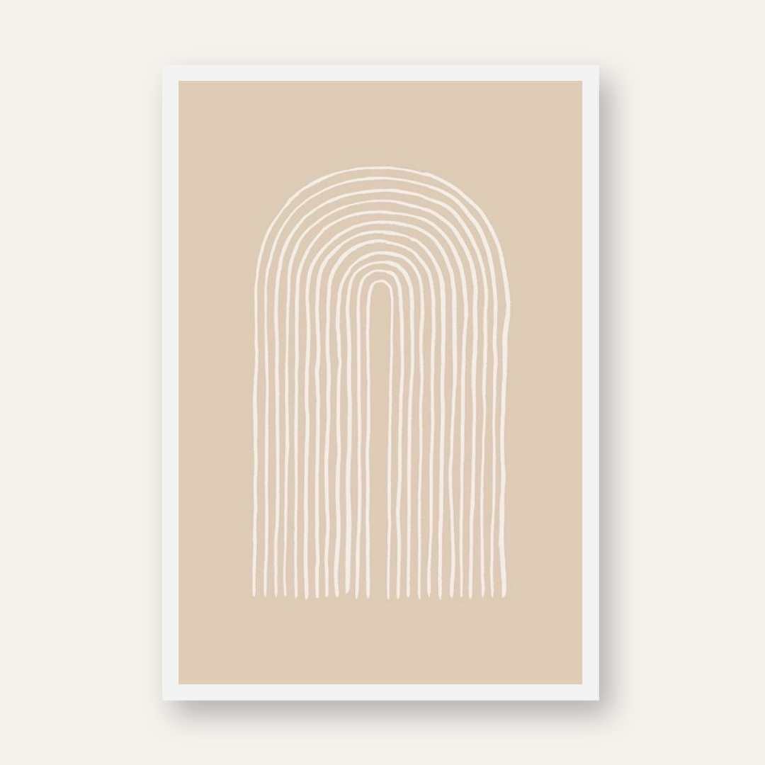 Modern Minimalist Beige Rainbow Arch Poster | Vertical White Framed Wall Art