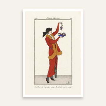 Vintage Journal des Dames et des Modes "Costumes Parisiens" 1913 Fashion Illustration Poster | Vertical Retro White Framed Wall Art 2 : 3 Vertical Premium Wall Art Canvas by MeriDeewar