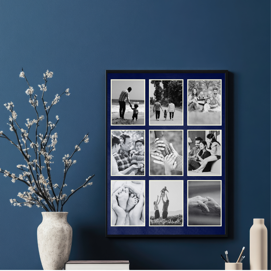 Family Heritage 9-Photo  Collage Frame | Customized Classic Black & White Prints custom Premium Wall Art Canvas by MeriDeewar