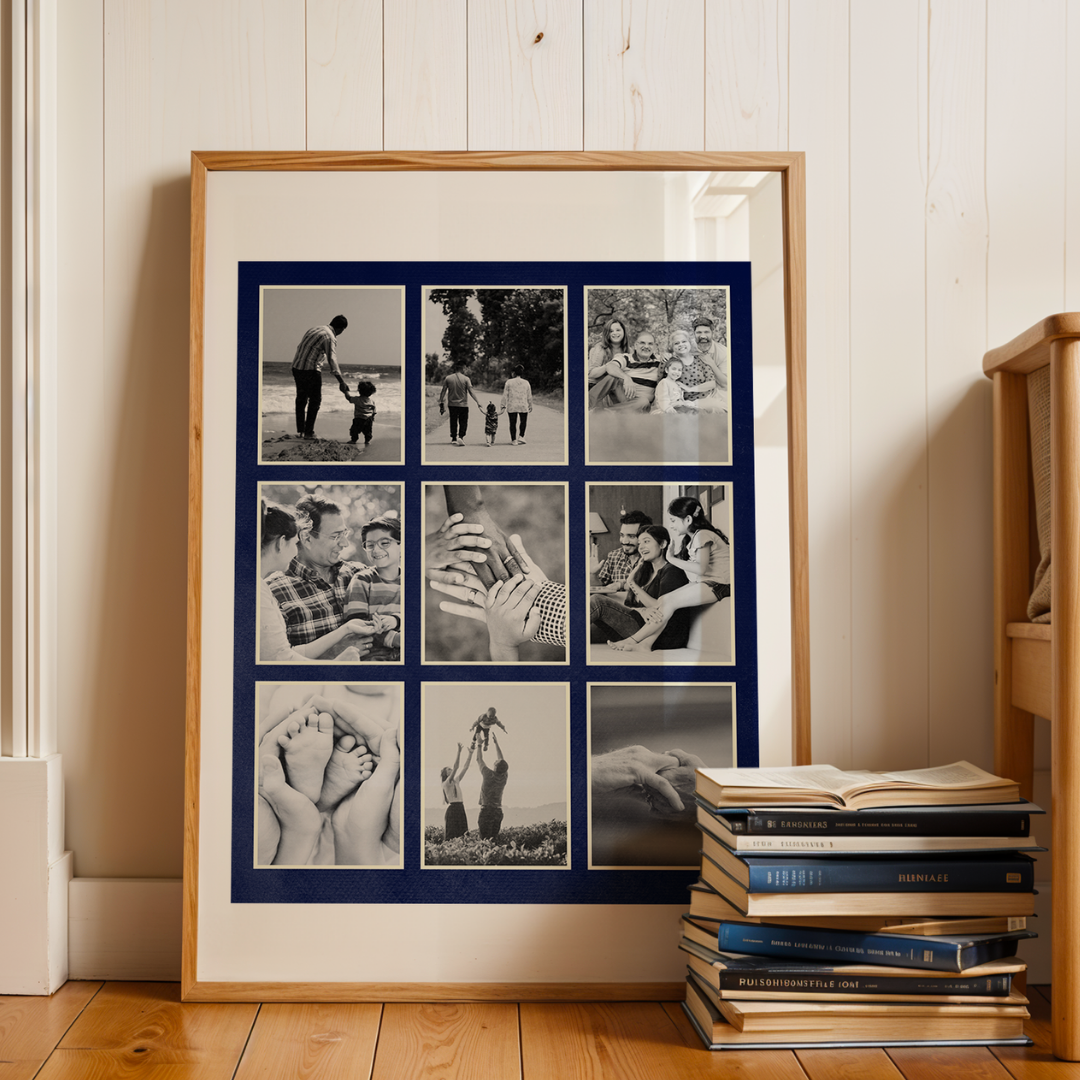 Family Heritage 9-Photo  Collage Frame | Customized Classic Black & White Prints custom Premium Wall Art Canvas by MeriDeewar