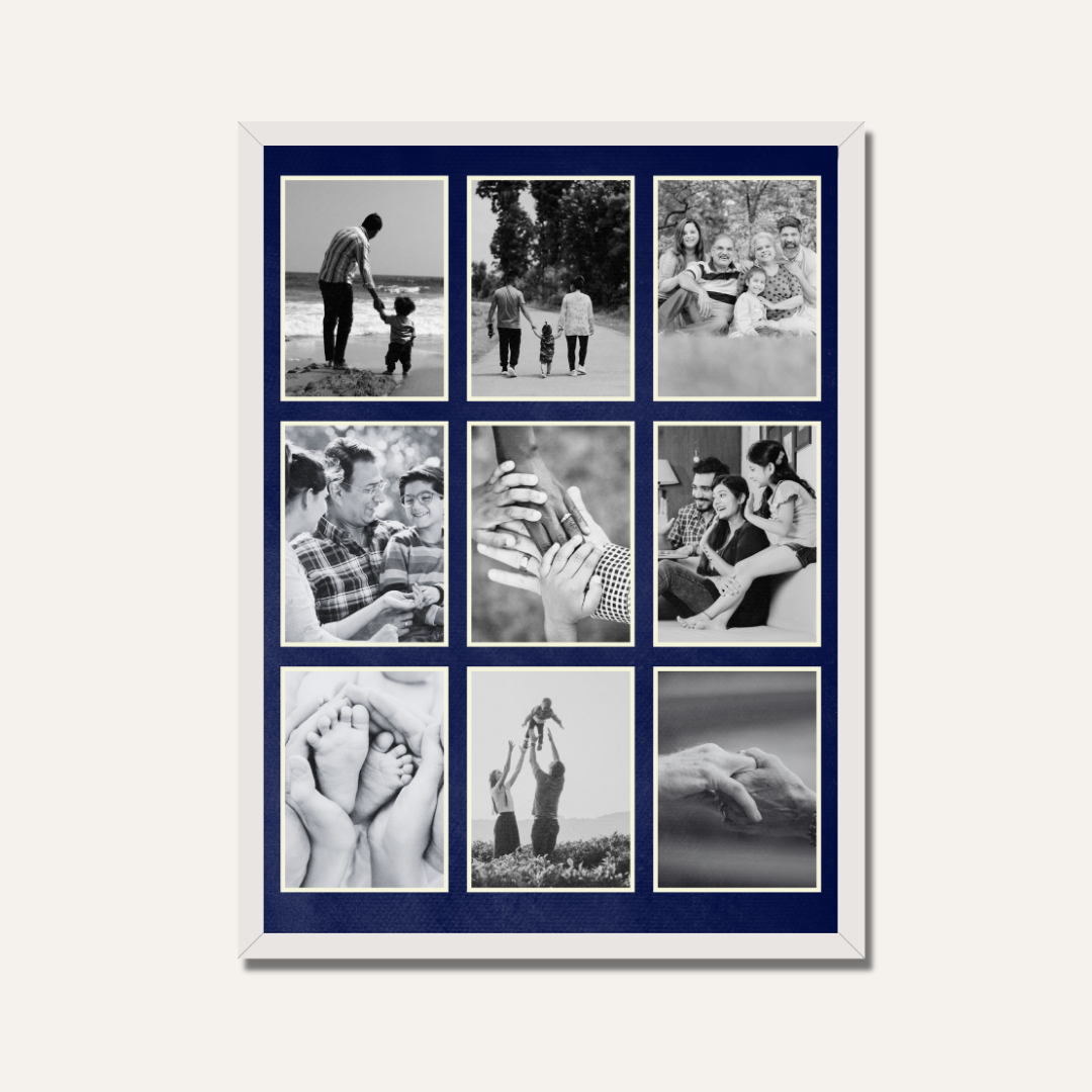 Family Heritage 9-Photo  Collage Frame | Customized Classic Black & White Prints custom Premium Wall Art Canvas by MeriDeewar
