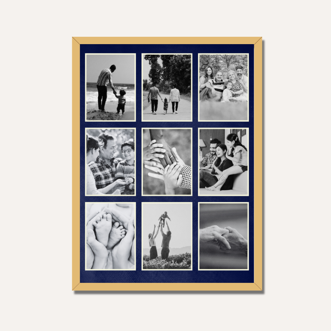 Family Heritage 9-Photo  Collage Frame | Customized Classic Black & White Prints custom Premium Wall Art Canvas by MeriDeewar