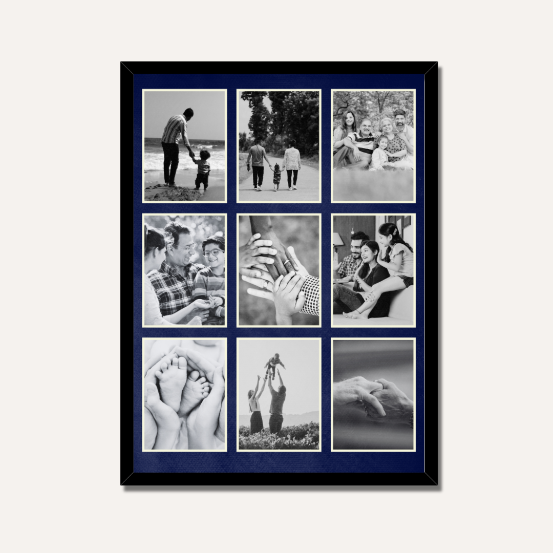 Family Heritage 9-Photo  Collage Frame | Customized Classic Black & White Prints custom Premium Wall Art Canvas by MeriDeewar