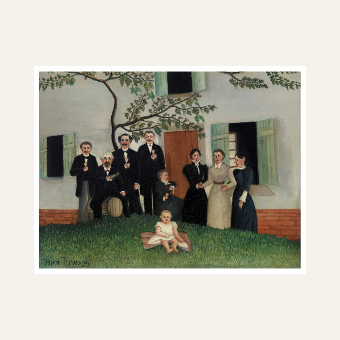 Family Portrait Painting for Living Room | Henri Rousseau Naïve Art | Wall Art Print 6 : 5 Horizontal Premium Wall Art Canvas by MeriDeewar