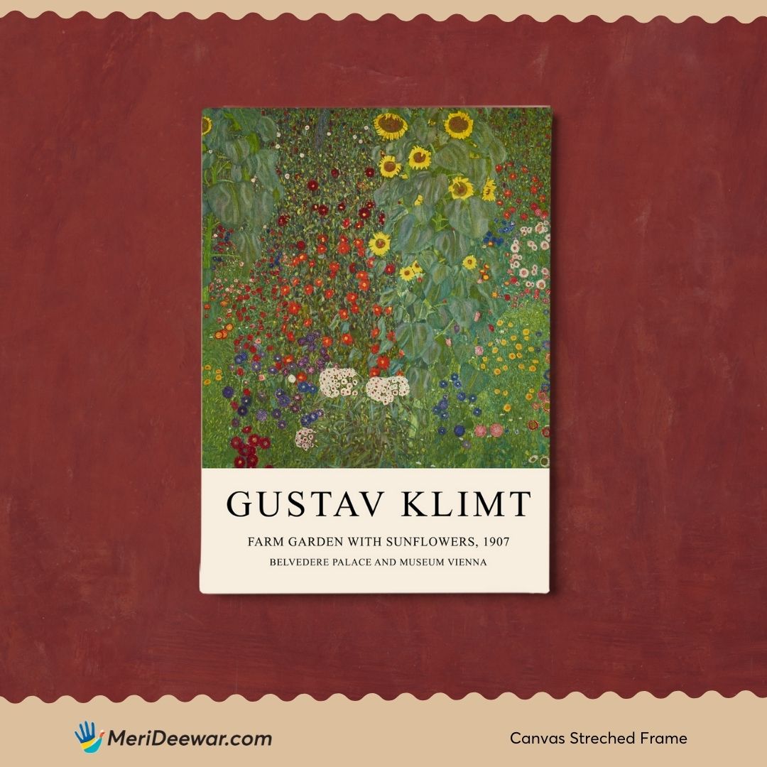 Farm Garden with Sunflowers by Gustav Klimt 3 : 4 Vertical New Premium Wall Art Canvas by MeriDeewar