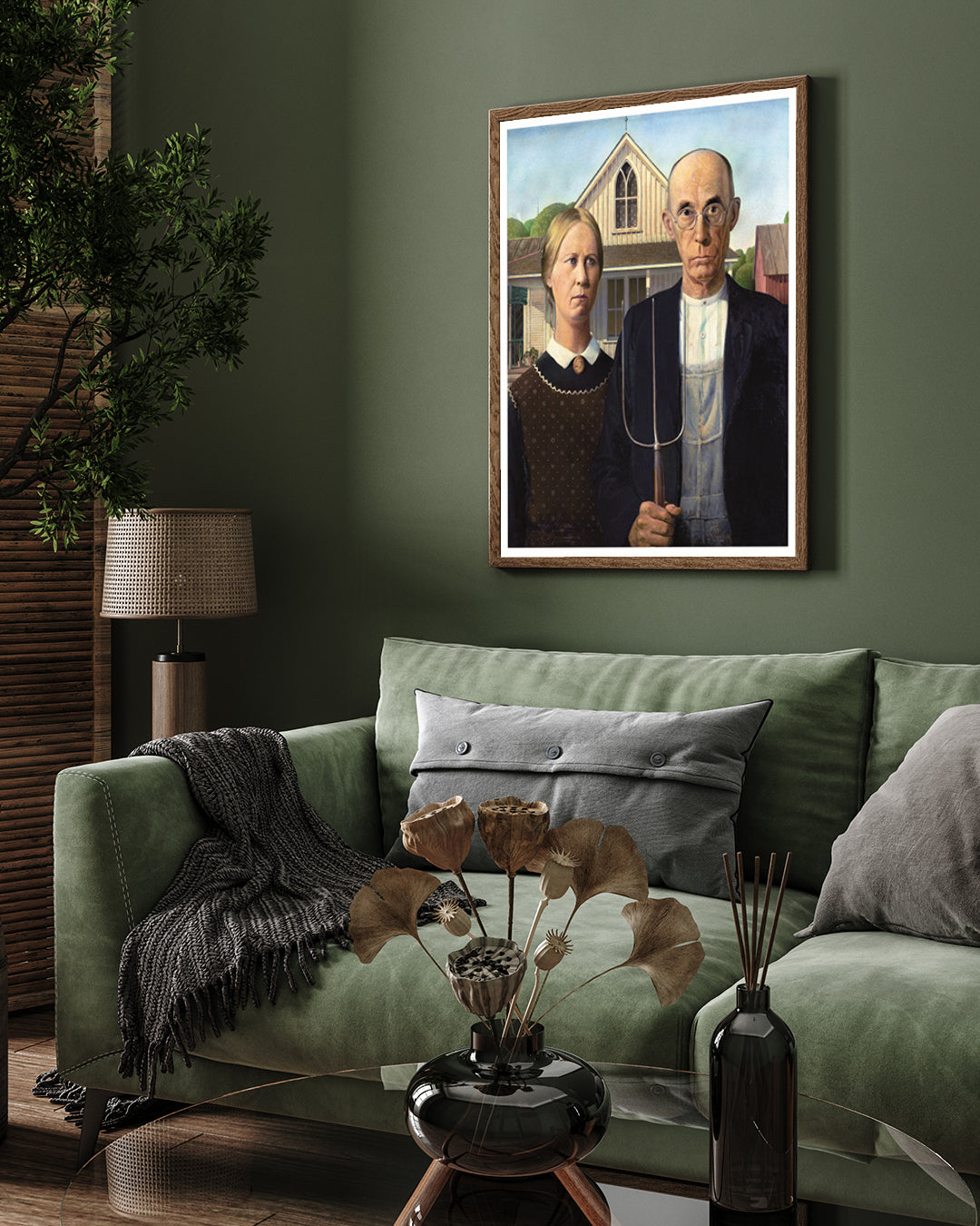 Farmer Couple/ American Gothic by Grant Wood Painting 3 : 4 Vertical New Premium Wall Art Canvas by MeriDeewar