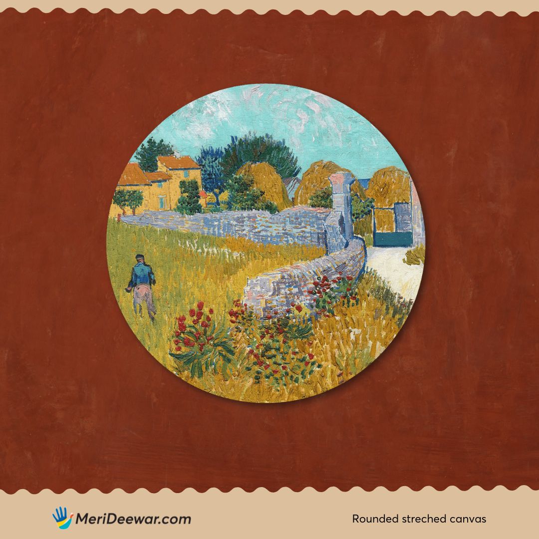 Farmhouse in Provence Painting Circular Canvas Frame Circular Canvas Frame Premium Wall Art Canvas by MeriDeewar
