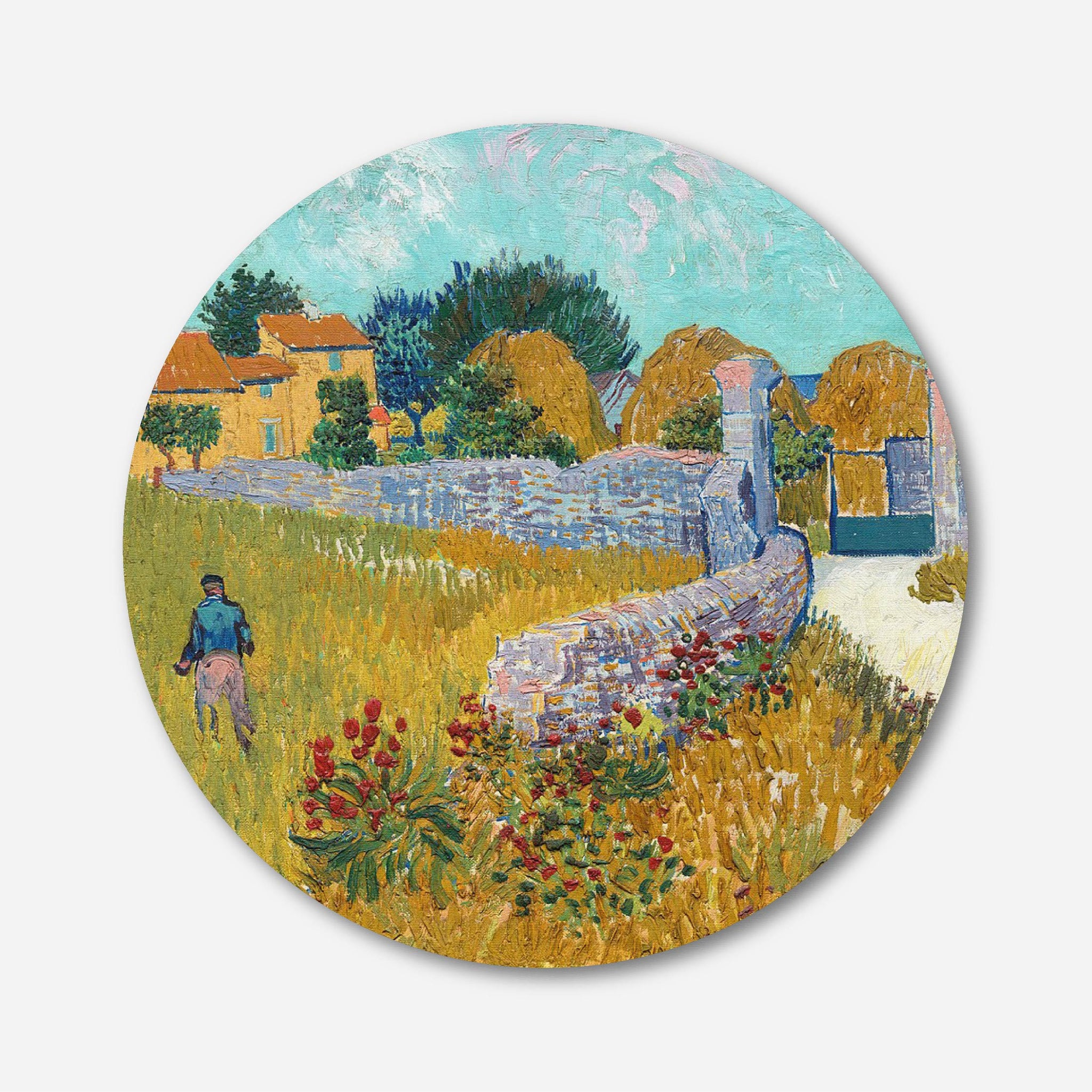Farmhouse in Provence Painting Circular Canvas Frame Circular Canvas Frame Premium Wall Art Canvas by MeriDeewar