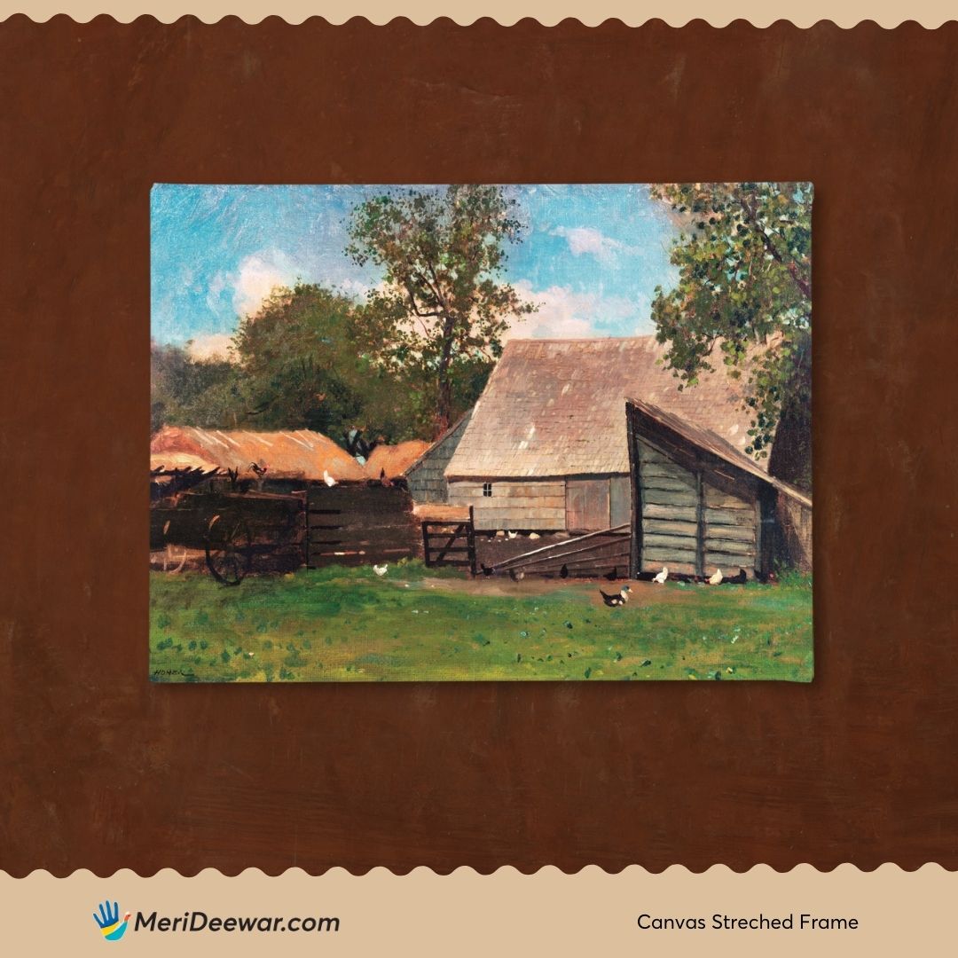 Farmyard with Ducks and Chickens by Winslow Homer 3 : 4 Horizontal New Premium Wall Art Canvas by MeriDeewar
