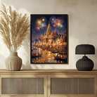 Festive Varanasi Ghats Fireworks Wall Art | Edge-to-Edge Vertical Oil Painting Print 2 : 3 Vertical Premium Wall Art Canvas by MeriDeewar