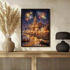 Festive Varanasi Ghats Fireworks Wall Art | Edge-to-Edge Vertical Oil Painting Print 2 : 3 Vertical Premium Wall Art Canvas by MeriDeewar
