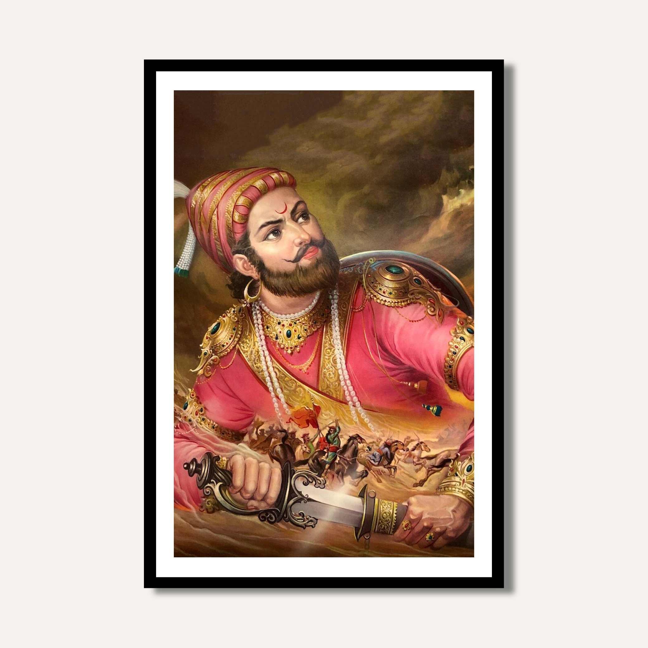 Fierce Chhatrapati Shivaji Maharaj Warrior Portrait | Edge-to-Edge Oil Painting Print 2 : 3 Vertical Premium Wall Art Canvas by MeriDeewar