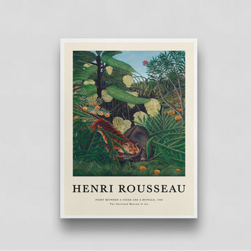Fight Between a Tiger and a Buffalo by Henri Rousseau 3 : 4 Vertical New Premium Wall Art Canvas by MeriDeewar