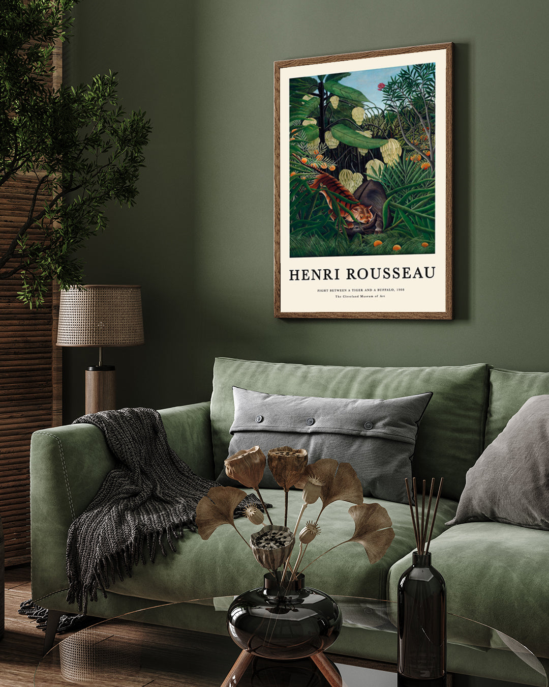 Fight Between a Tiger and a Buffalo by Henri Rousseau 3 : 4 Vertical New Premium Wall Art Canvas by MeriDeewar