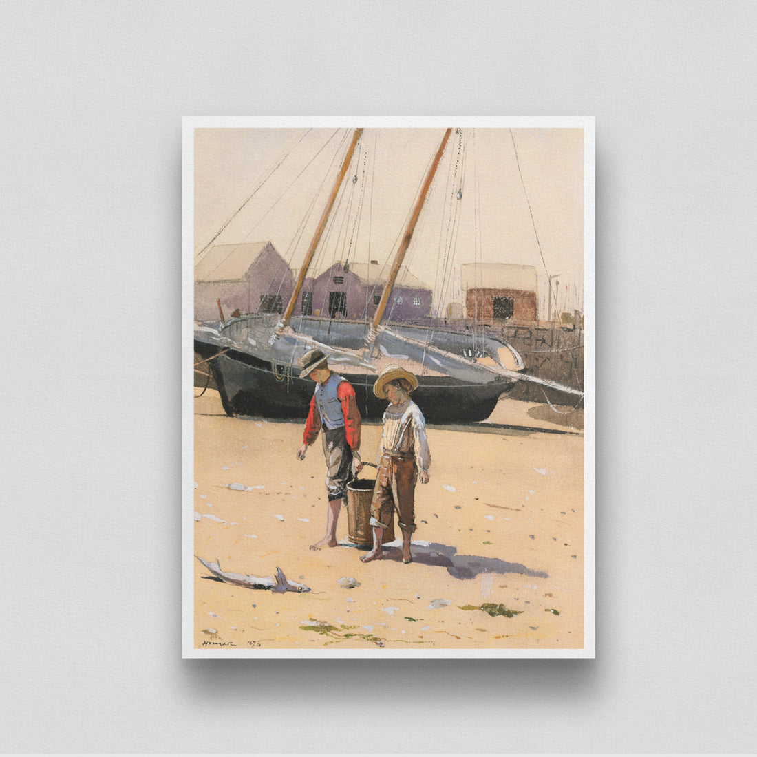 Fisherman Kids on the Beach /A Basket of Clams by Winslow Homer 3 : 4 Vertical New Premium Wall Art Canvas by MeriDeewar